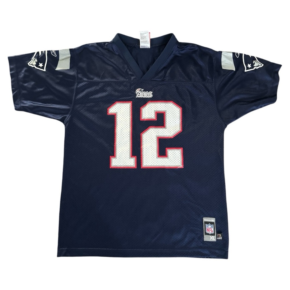 Vintage Reebok New England Patriots Tom Brady #12 NFL Jersey Blue Youth Kids XL